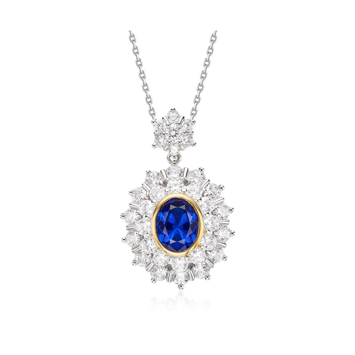 Oval Sapphire Double Halo Pendant Necklace - Gem Vivi