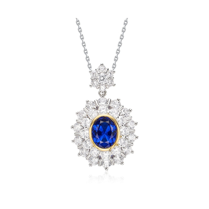 Oval Sapphire Double Halo Pendant Necklace - Gem Vivi