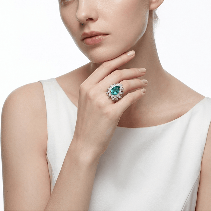 Paraiba Teardrop Halo Ring - Gem Vivi