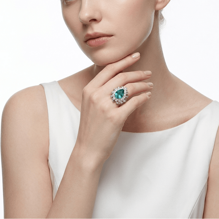 Paraiba Teardrop Halo Ring - Gem Vivi