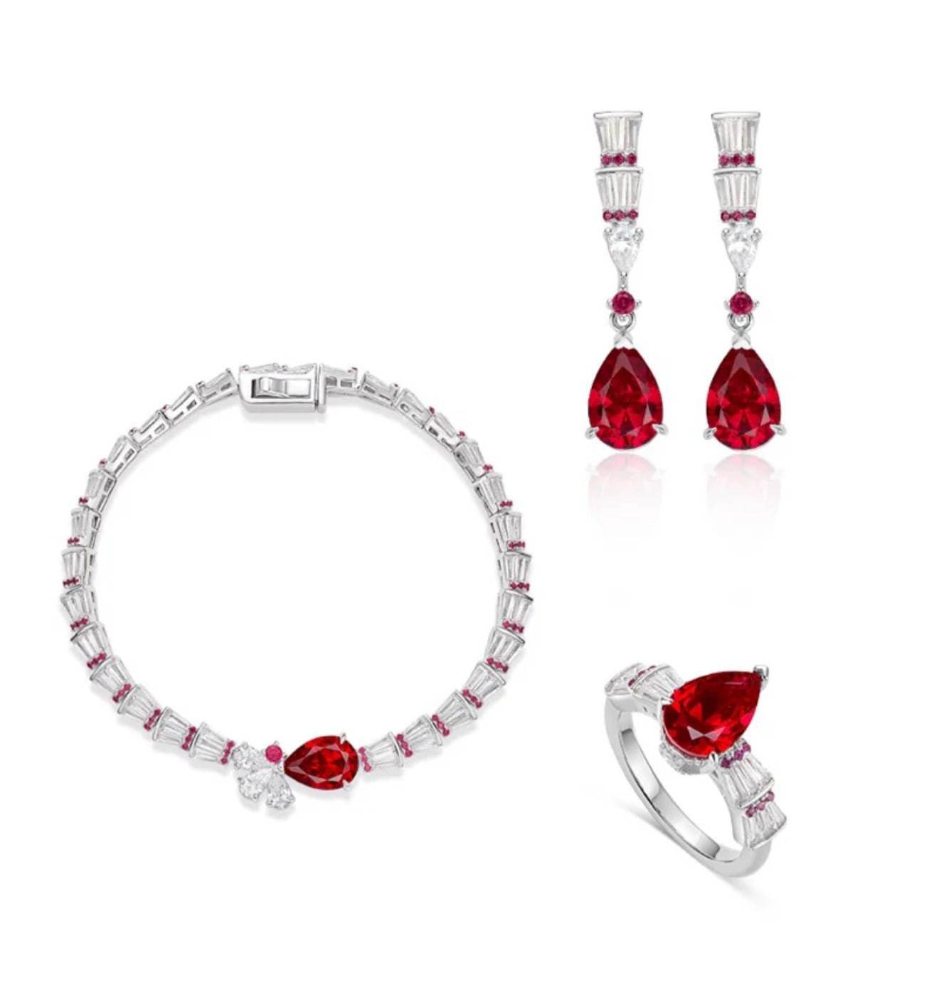 Pear Ruby and Baguette Link Bracelet - Gem Vivi