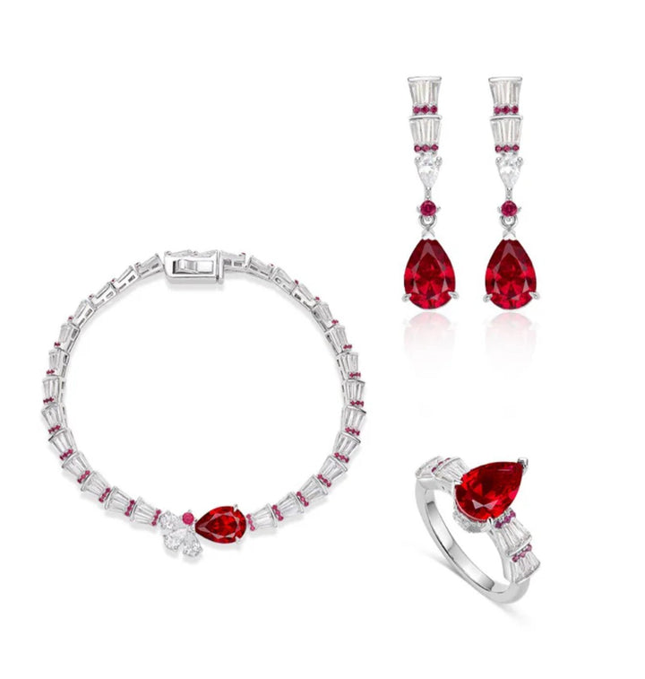 Pear Ruby and Baguette Link Bracelet - Gem Vivi