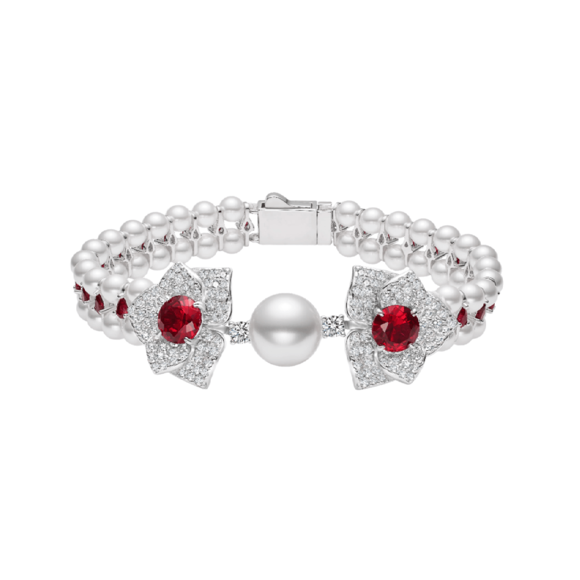 Pearl Rosette Cascade Ruby Bracelet - Gem Vivi