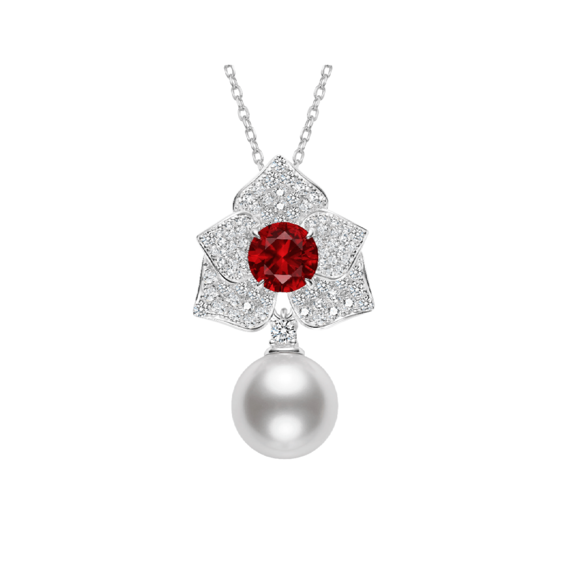 Pearl Rosette Cascade Ruby Necklace - Gem Vivi