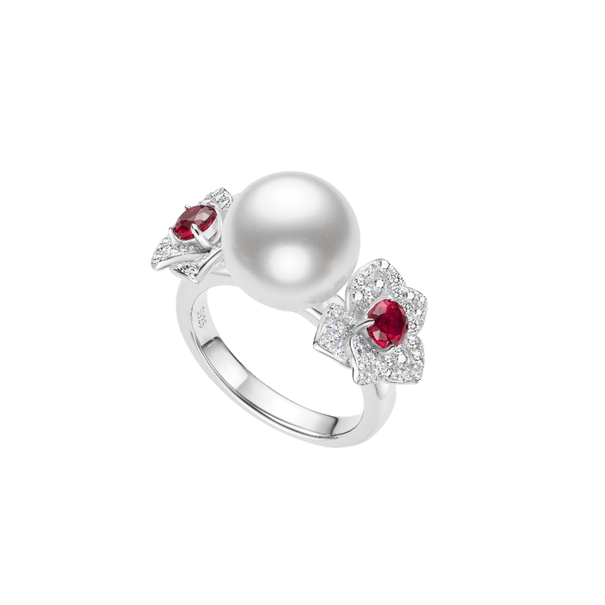 Pearl Rosette Cascade Ruby Ring - Gem Vivi