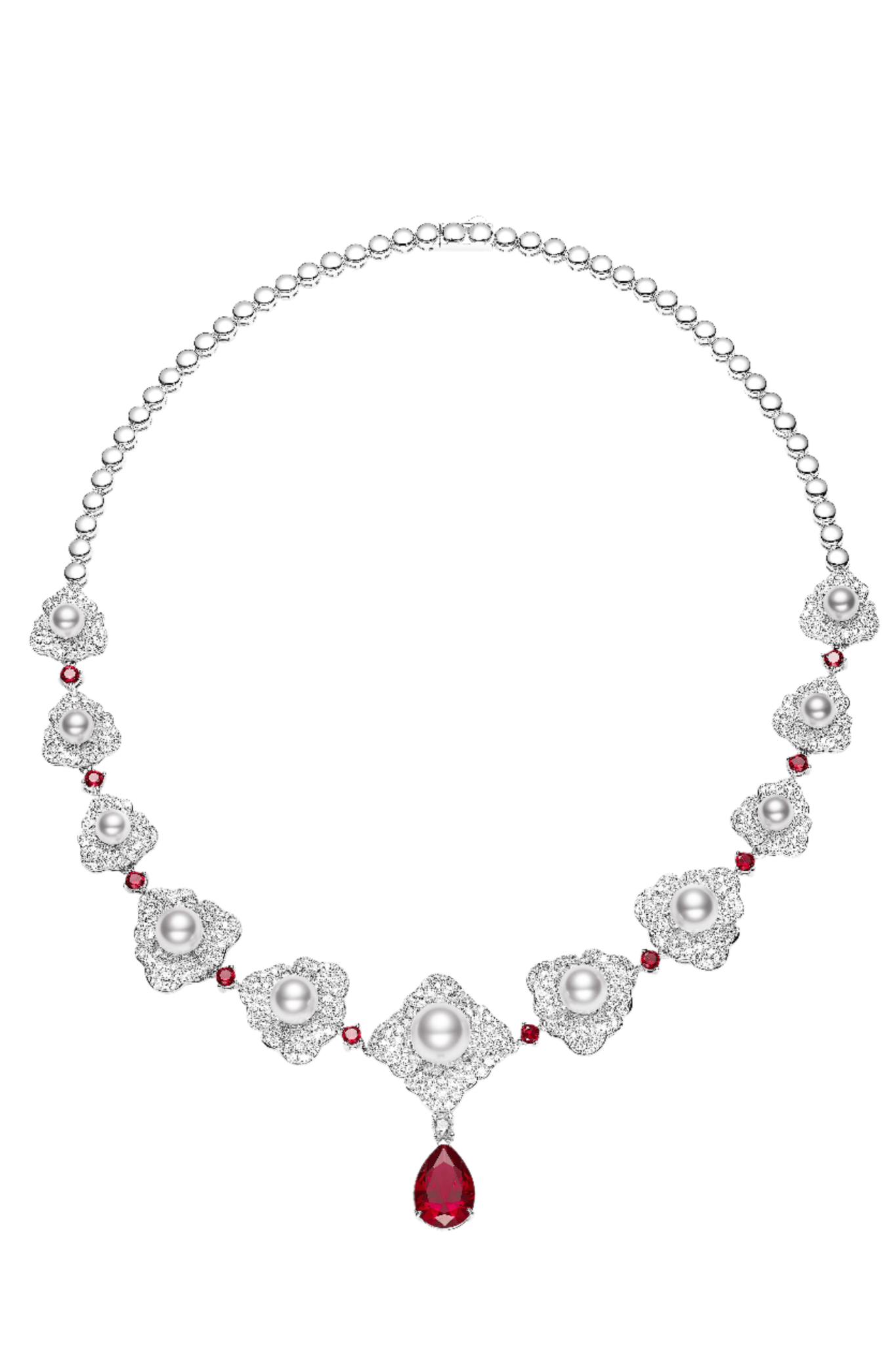 Pearl Rosette Cascade Ruby Statement Necklace - Gem Vivi