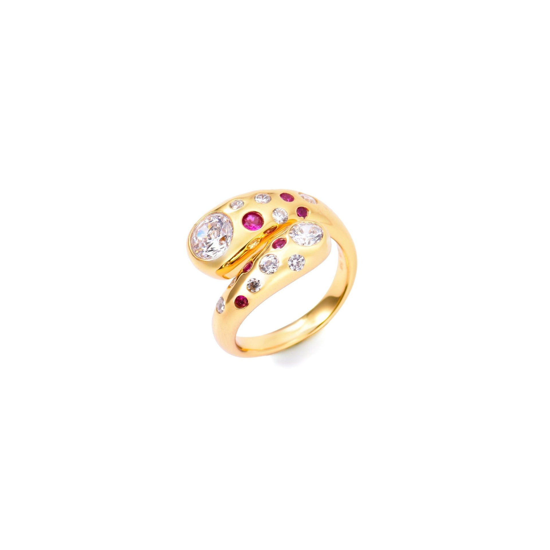 Pomegranate Red and White Wrap Ring - Gem Vivi