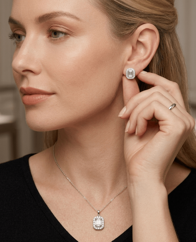 Radiant Emerald Halo Necklace - Gem Vivi