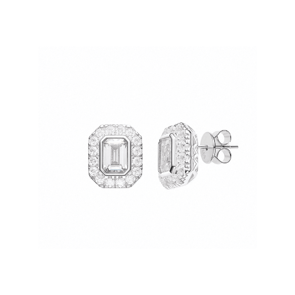 Radiant Emerald Halo Stud Earrings - Gem Vivi