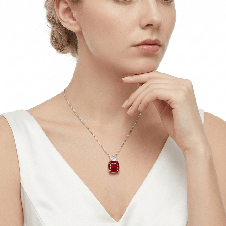 Red Ruby Duo Pendant Necklace - Gem Vivi