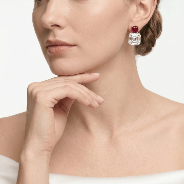 Red Ruby Duo Stud Earrings - Gem Vivi