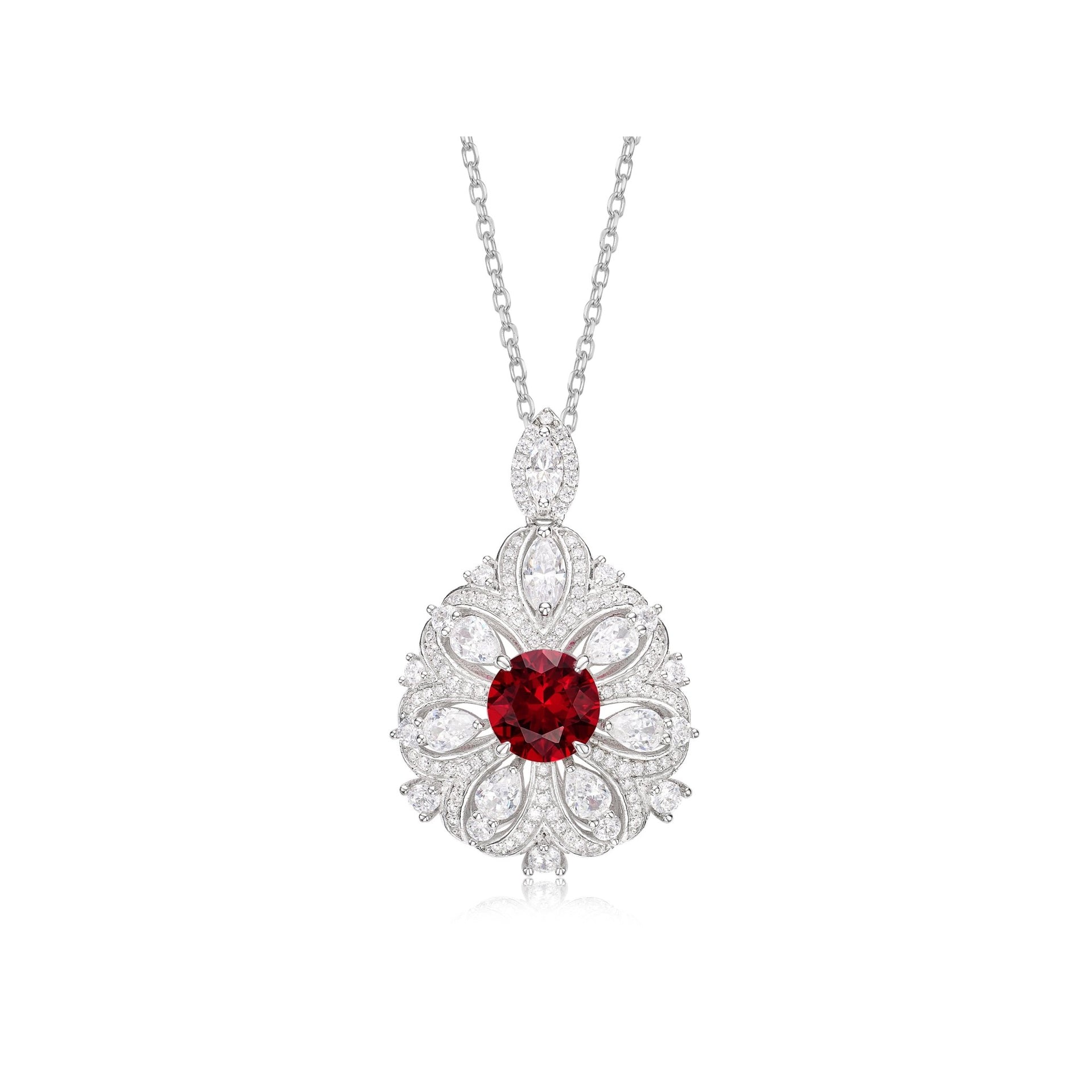 Regal Ruby Rosette Pendant Necklace - Gem Vivi