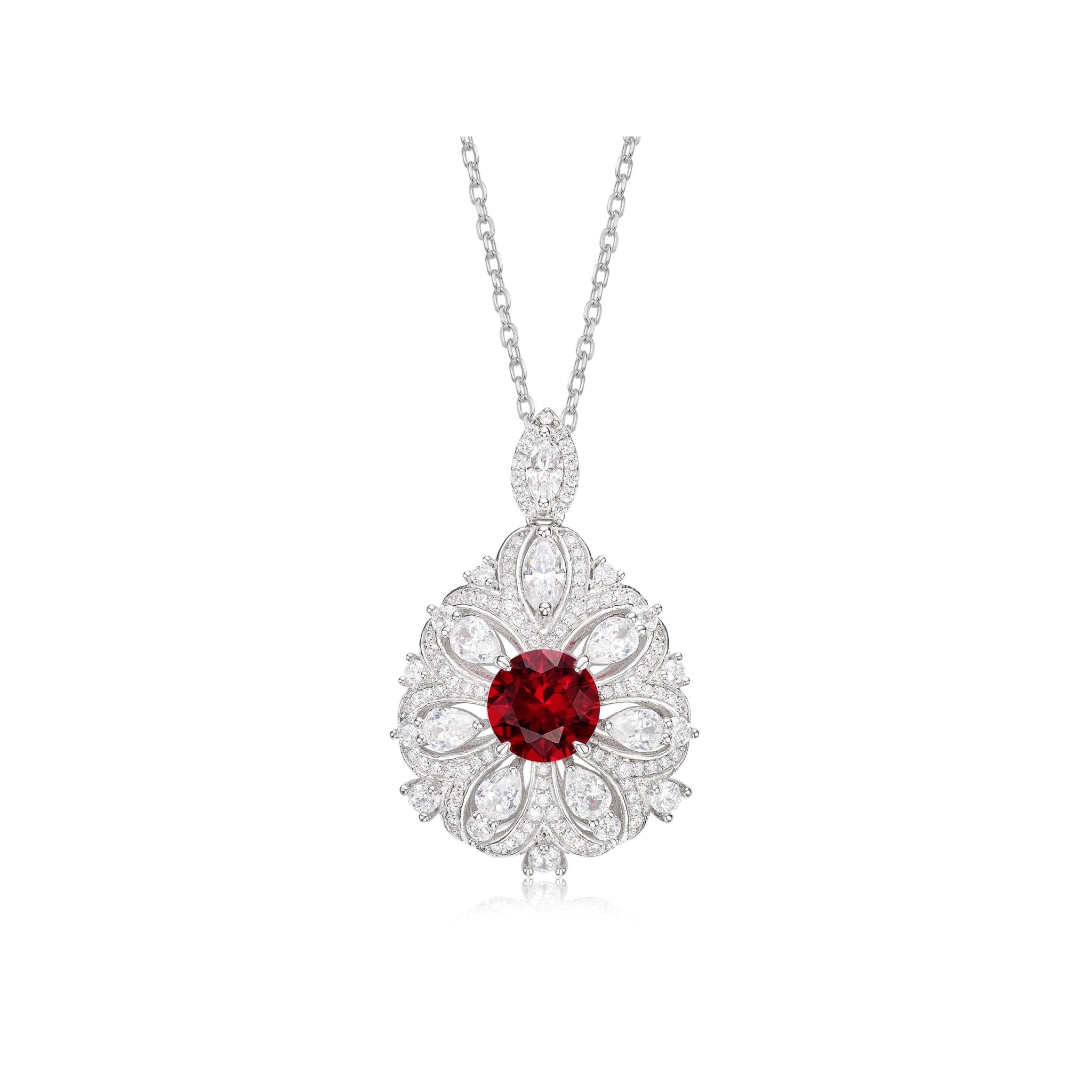 Regal Ruby Rosette Pendant Necklace - Gem Vivi
