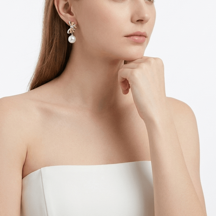 Ribbon Pearl Earrings - Gem Vivi