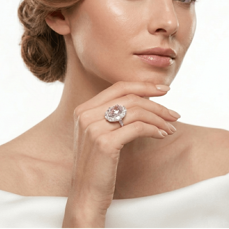 Rosé Allure Oval Halo Ring - Gem Vivi