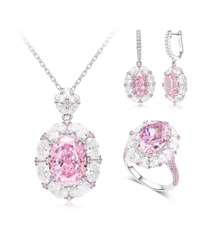 Rosé Allure Sakura Pink Oval Halo Dangle Earrings - Gem Vivi