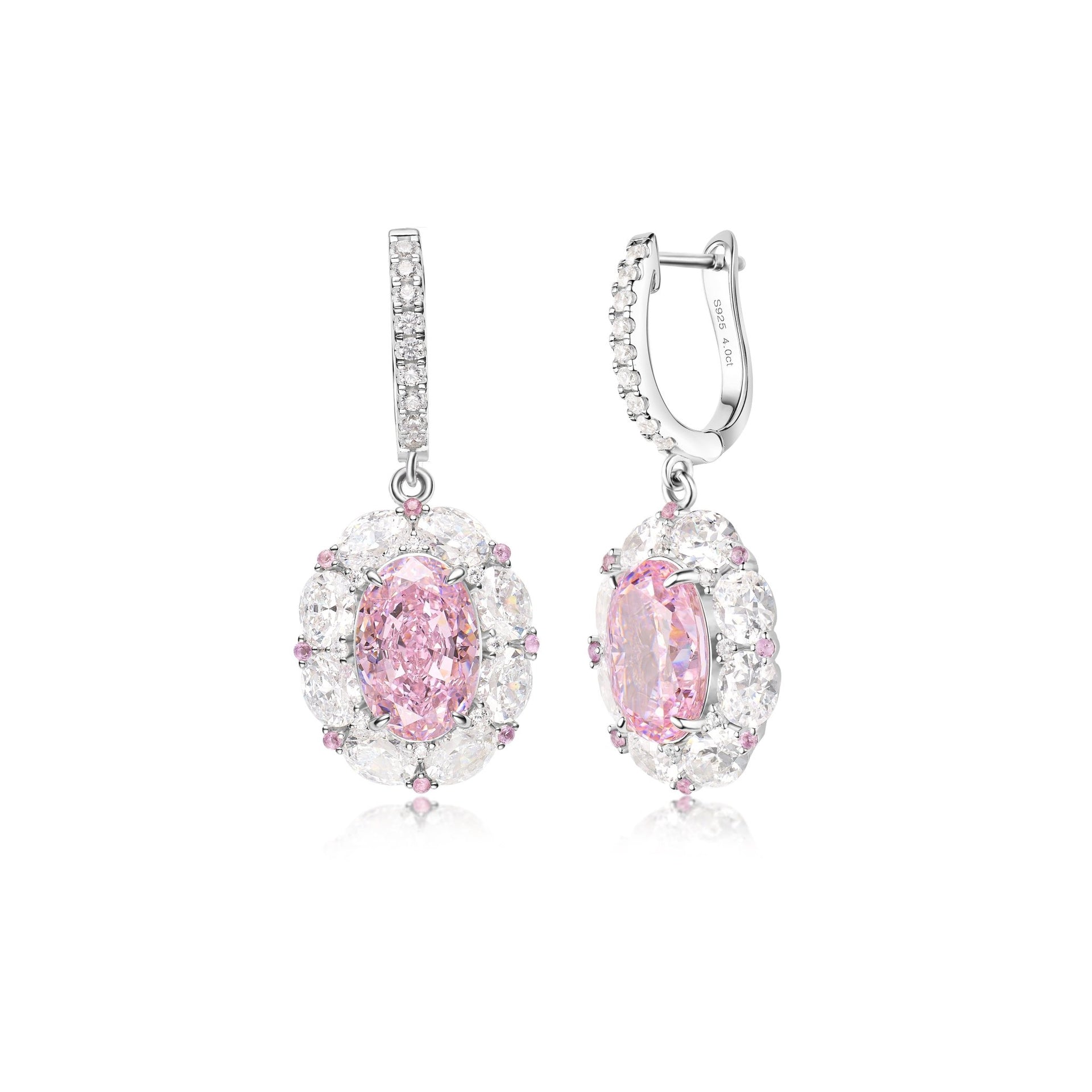 Rosé Allure Sakura Pink Oval Halo Dangle Earrings - Gem Vivi