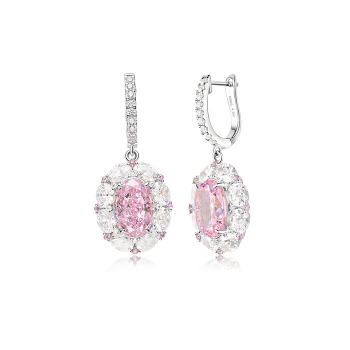 Rosé Allure Sakura Pink Oval Halo Dangle Earrings - Gem Vivi