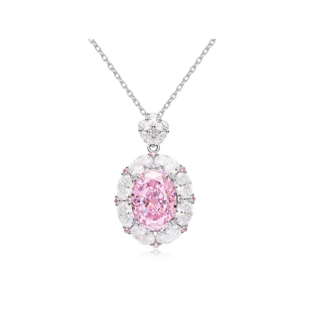 Rosé Allure Sakura Pink Oval Halo Necklace - Gem Vivi
