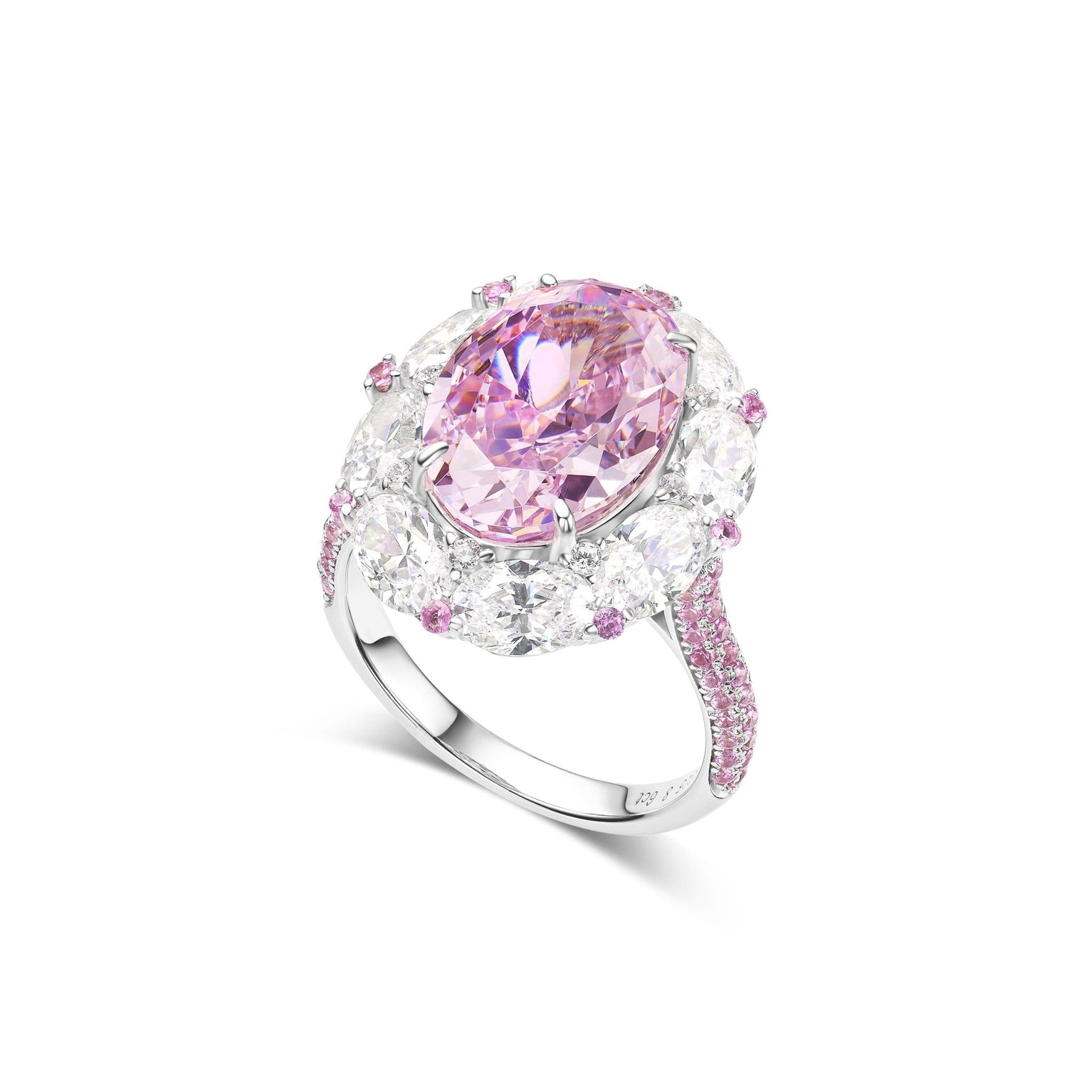 Rosé Allure Sakura Pink Oval Halo Ring - Gem Vivi