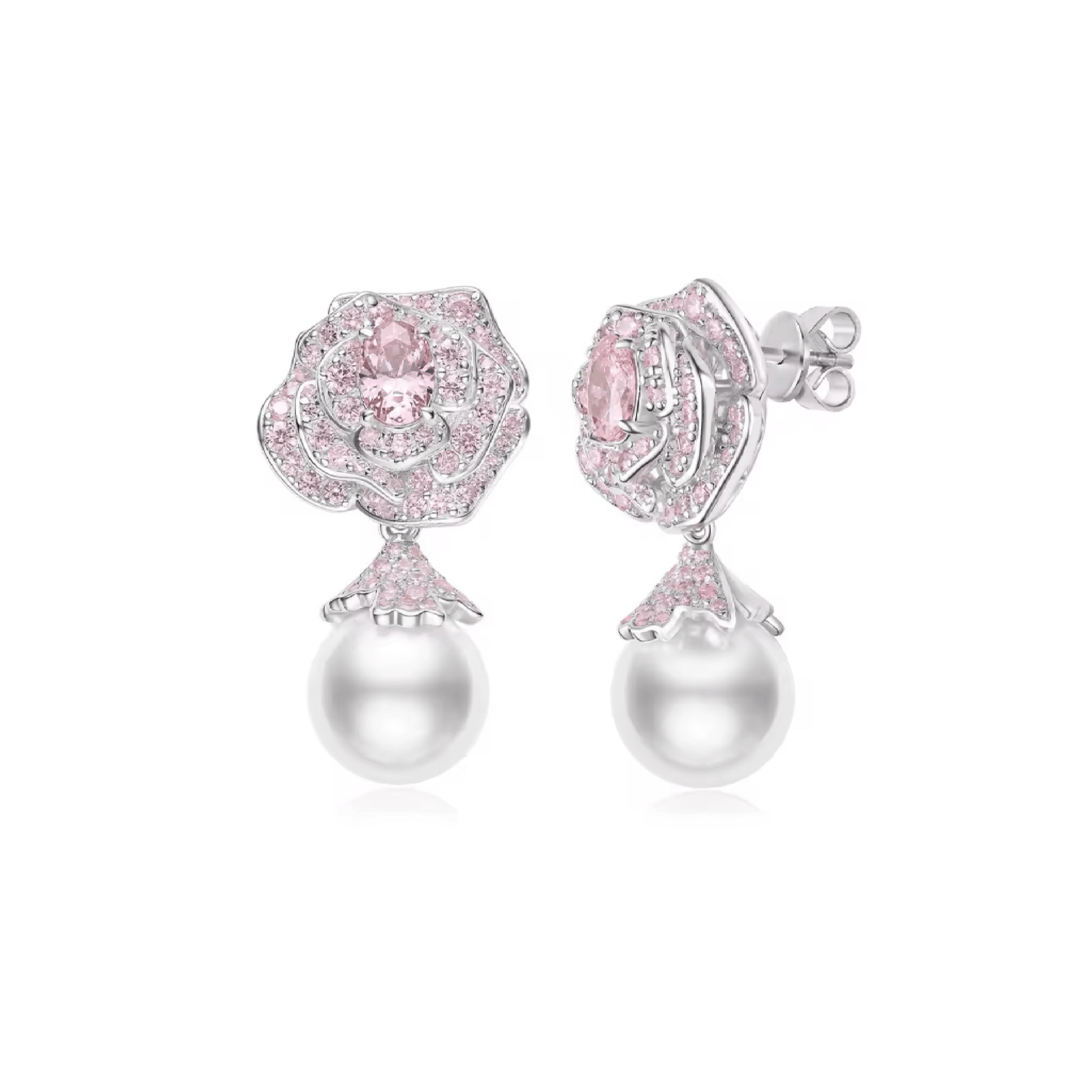 Rose Pearl Drop Sakura Pink Earrings - Gem Vivi