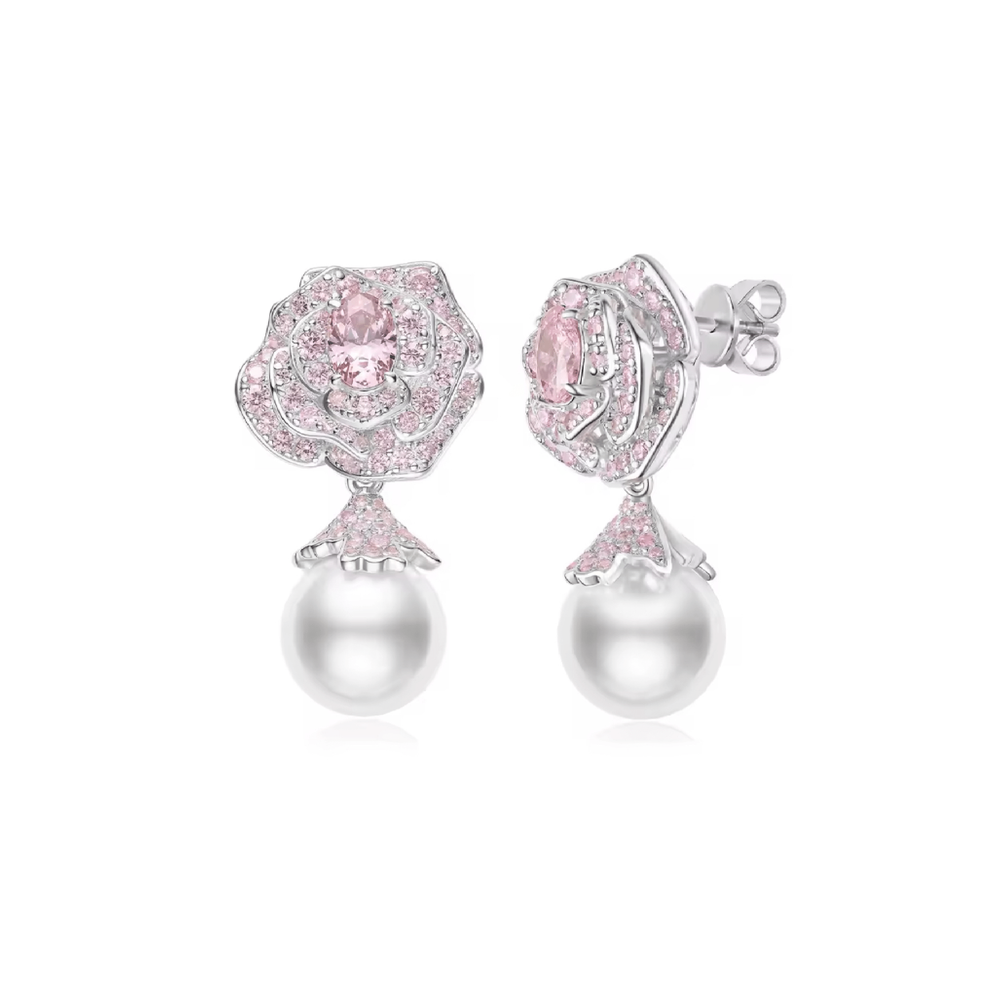 Rose Pearl Drop Sakura Pink Earrings - Gem Vivi