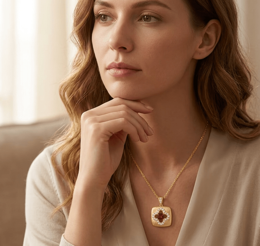 Royal Clover Garnet Pendant Necklace - Gem Vivi