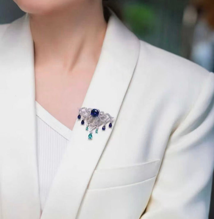 Royal Sapphire Cascade Brooch - Gem Vivi