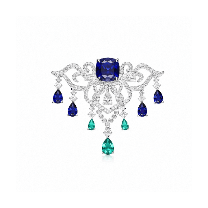 Royal Sapphire Cascade Brooch - Gem Vivi