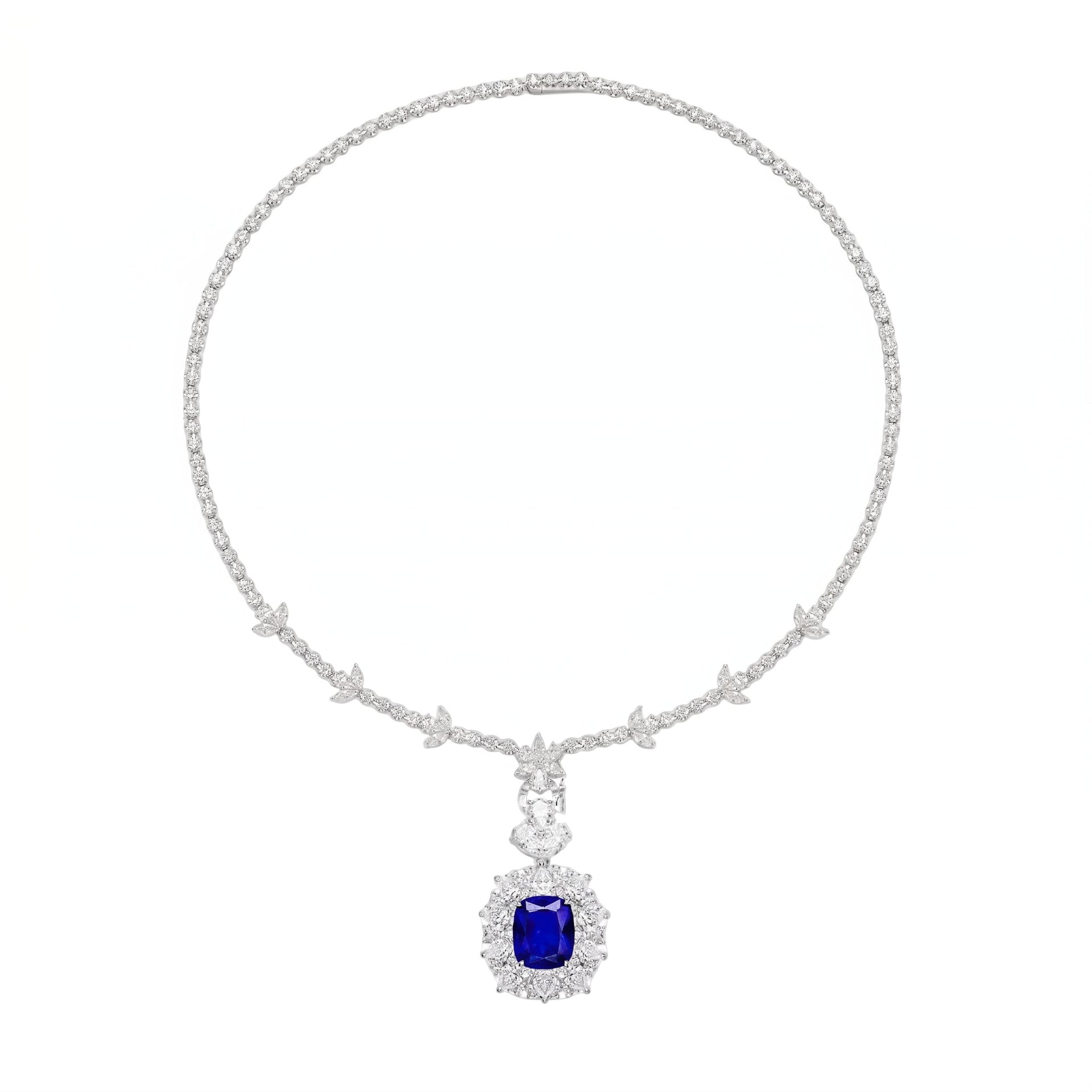 Royal Sapphire Halo Drop Necklace - Gem Vivi
