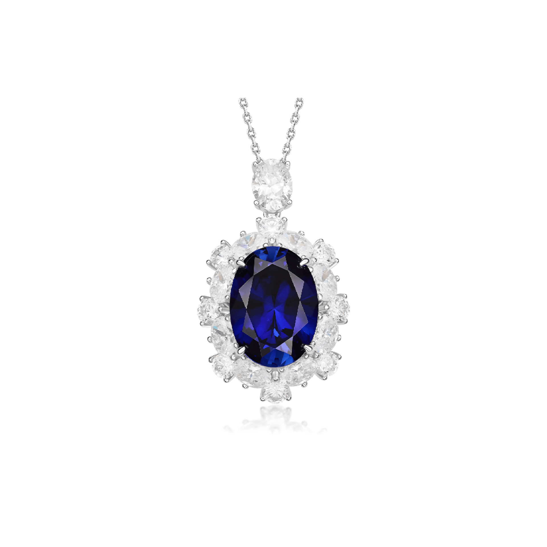 Royal Sapphire Halo Pendant Necklace - Gem Vivi