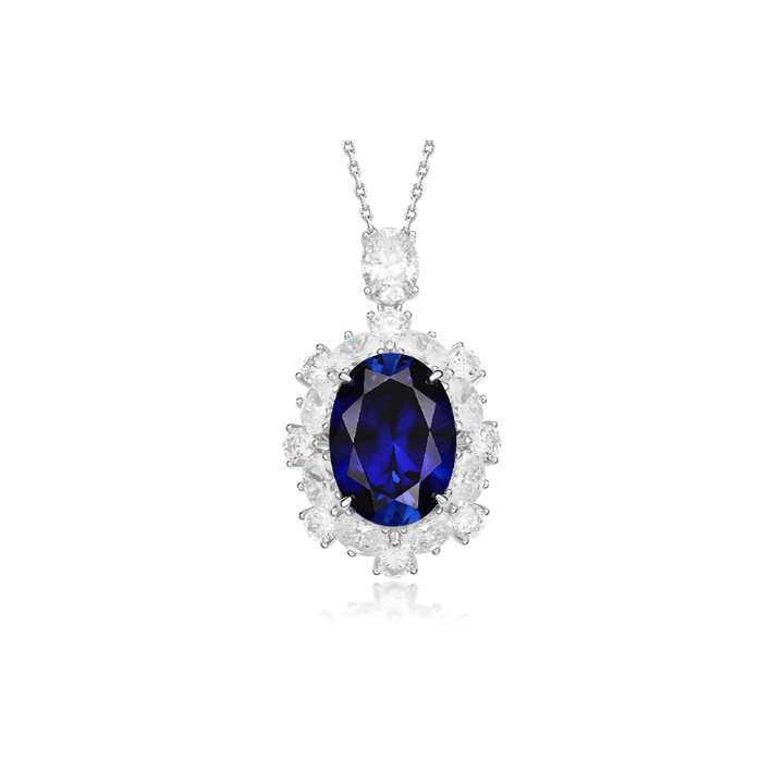 Royal Sapphire Halo Pendant Necklace - Gem Vivi