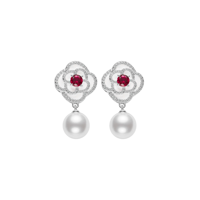 Ruby and Pearl Drop Earrings - Gem Vivi