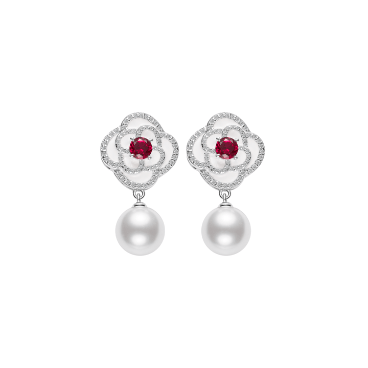Ruby and Pearl Drop Earrings - Gem Vivi