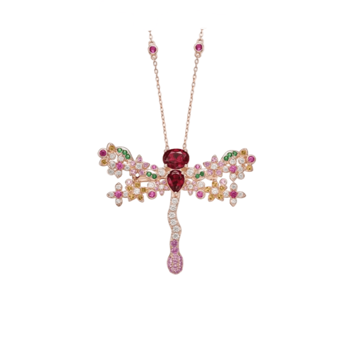 Ruby Dragonfly Blossom Brooch - Gem Vivi