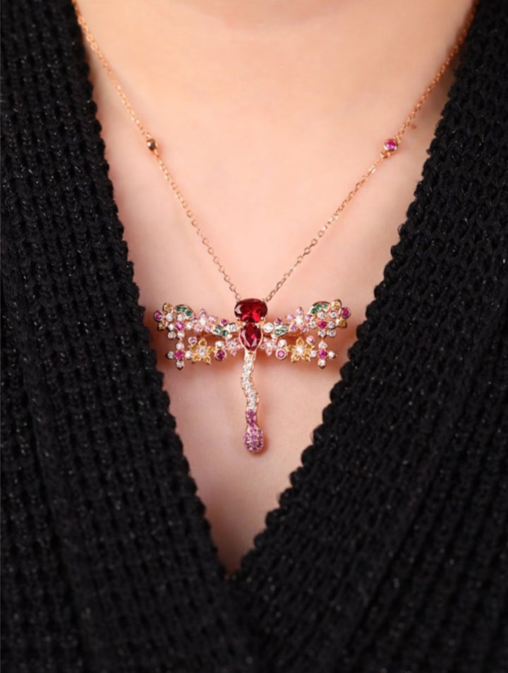 Ruby Dragonfly Blossom Brooch - Gem Vivi