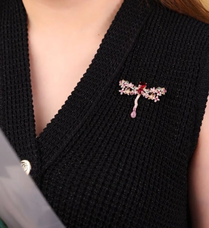 Ruby Dragonfly Blossom Brooch - Gem Vivi