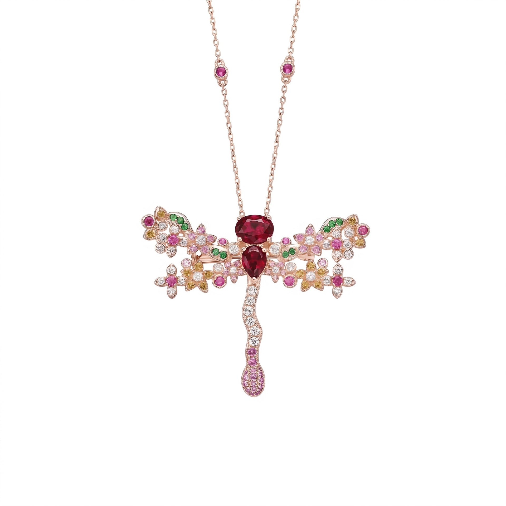 Ruby Dragonfly Blossom Brooch - Gem Vivi