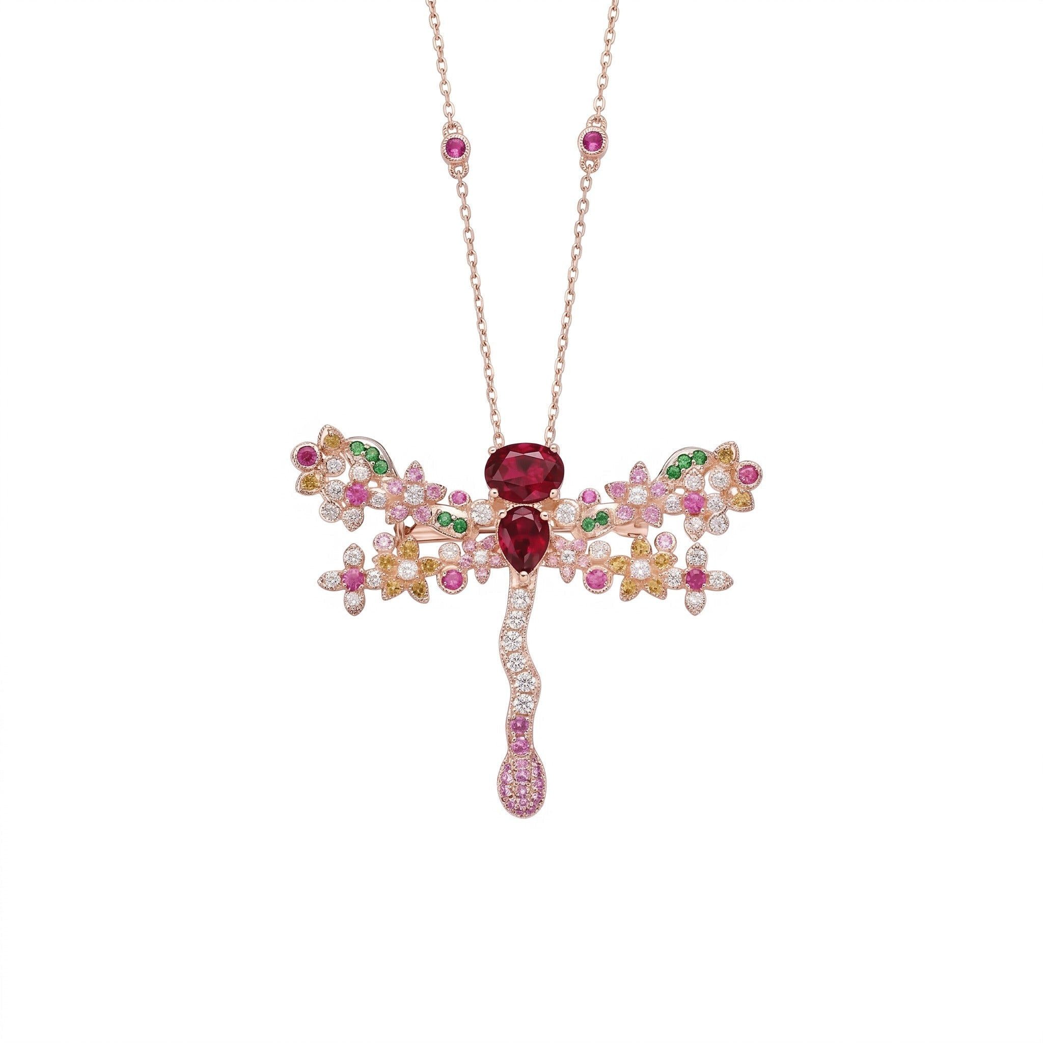 Ruby Dragonfly Blossom Brooch - Gem Vivi