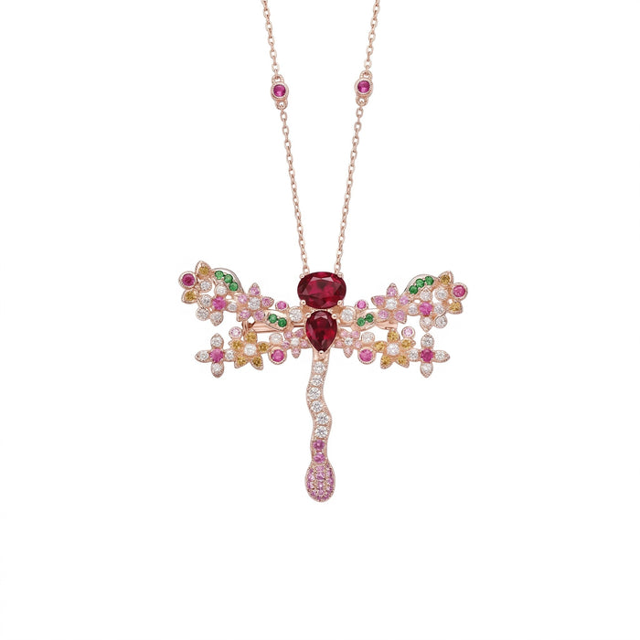 Ruby Dragonfly Blossom Brooch - Gem Vivi