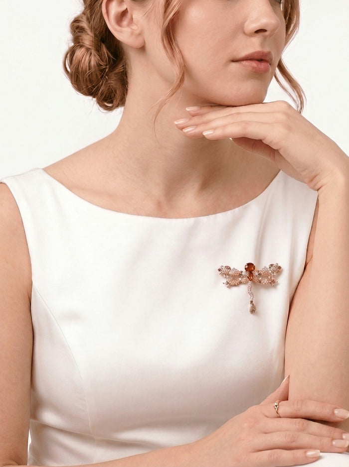 Ruby Dragonfly Blossom Brooch - Gem Vivi