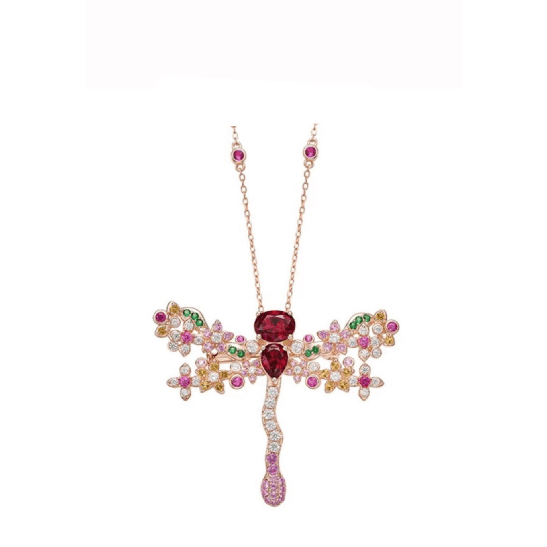 Ruby Dragonfly Blossom Brooch - Gem Vivi