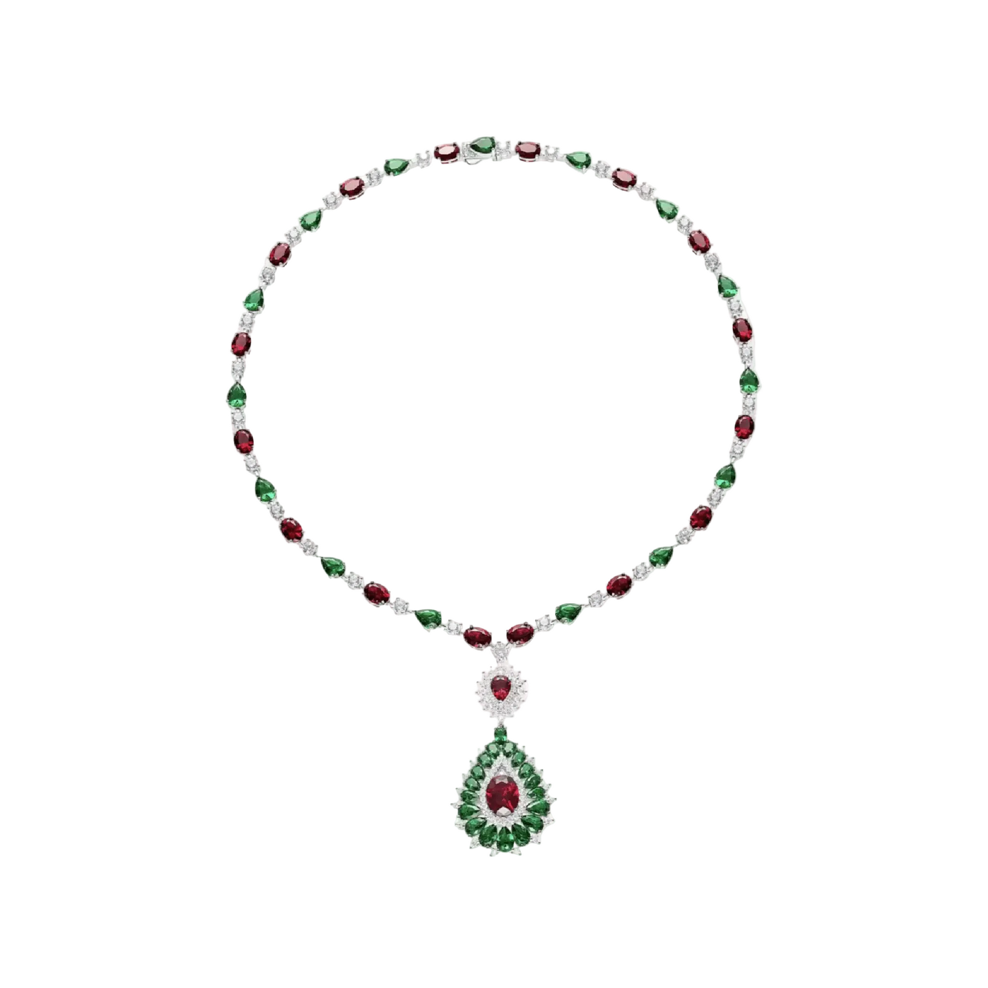Ruby & Emerald Teardrop Necklace - Gem Vivi