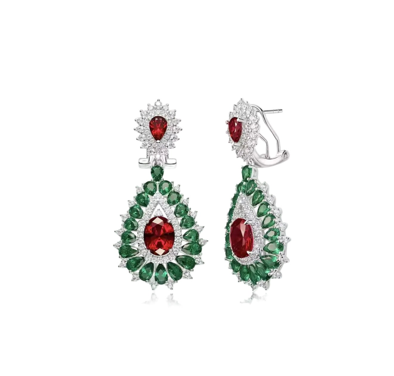 Ruby & Emerald Teardrop Statement Earrings - Gem Vivi