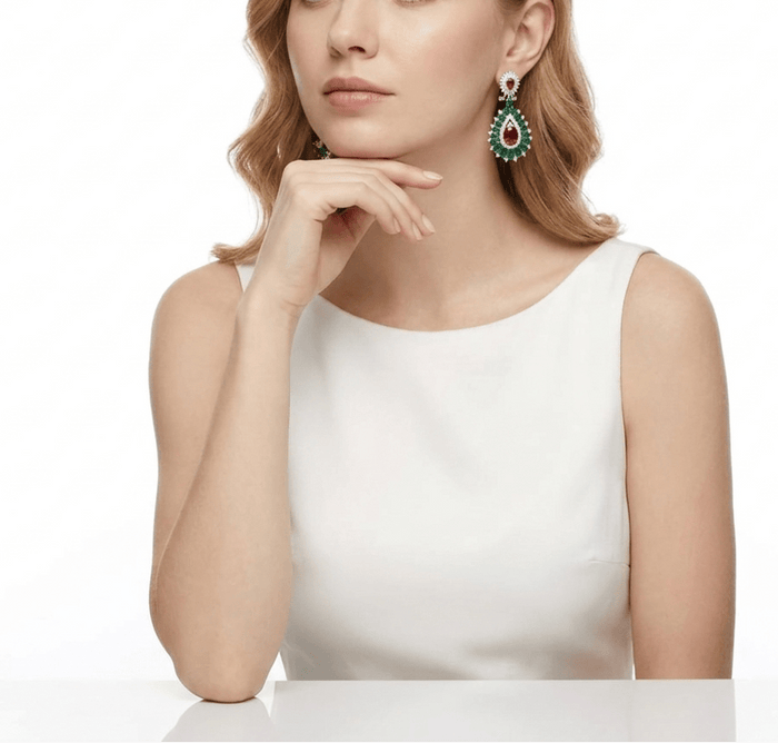 Ruby & Emerald Teardrop Statement Earrings - Gem Vivi