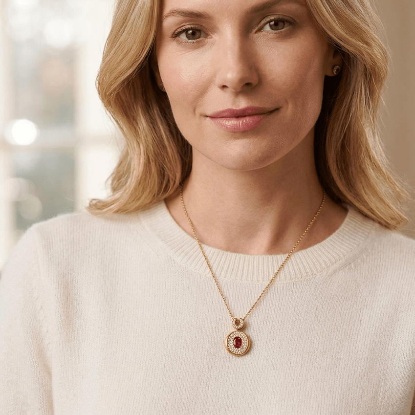 Ruby Halo Charm Necklace - Gem Vivi