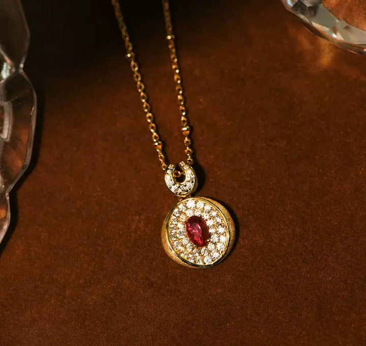 Ruby Halo Charm Necklace - Gem Vivi