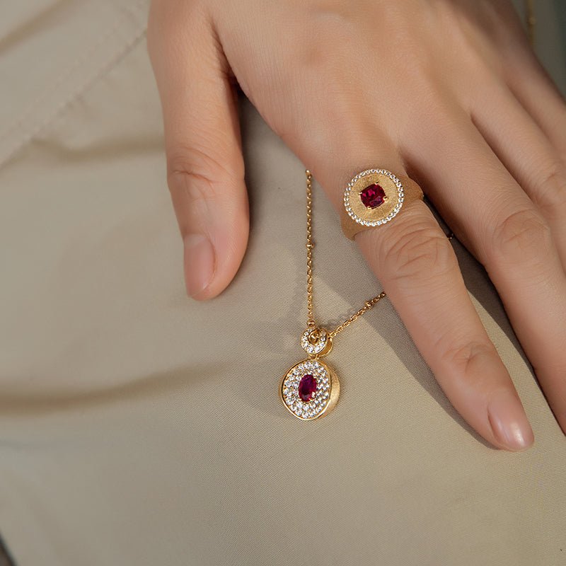 Ruby Halo Charm Necklace - Gem Vivi