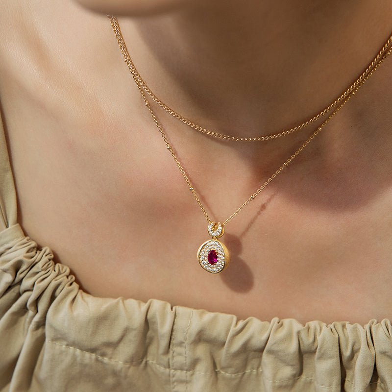 Ruby Halo Charm Necklace - Gem Vivi