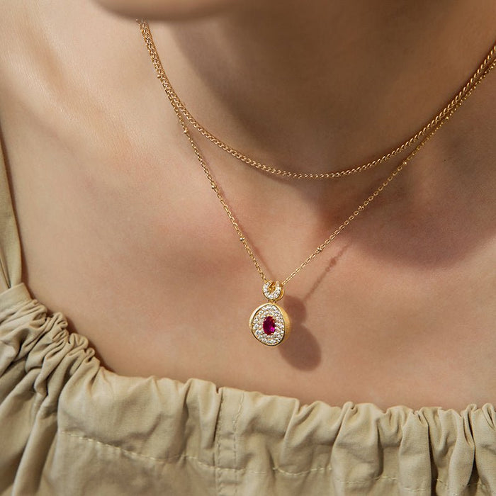 Ruby Halo Charm Necklace - Gem Vivi
